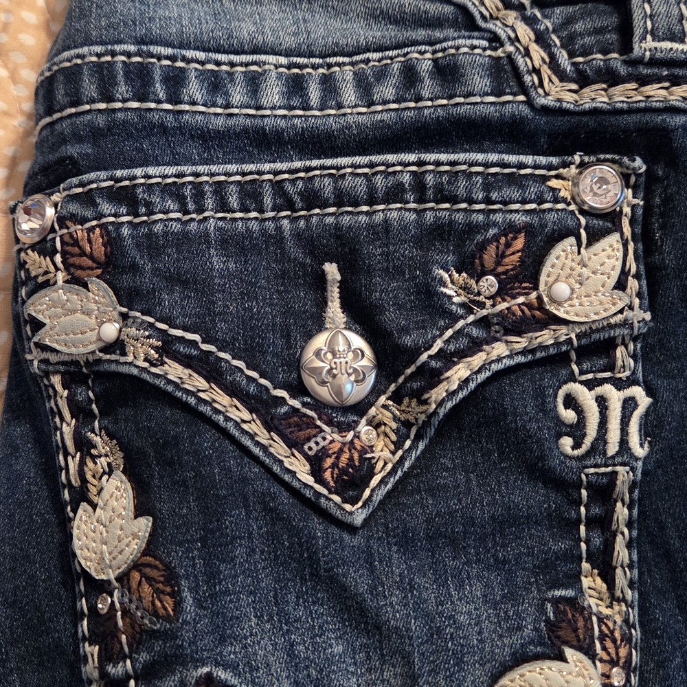 Miss Me Dark Blue Embroidered Jeans